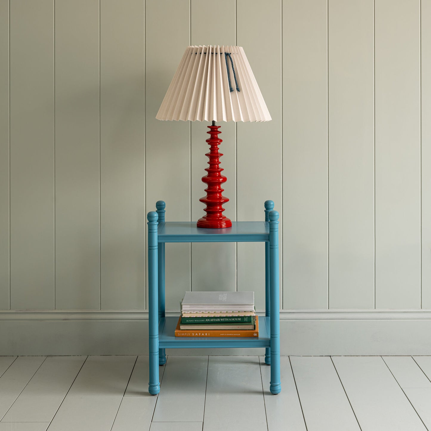 Wooden Table Lamp in Berry Red Base with lampshade - By NiX