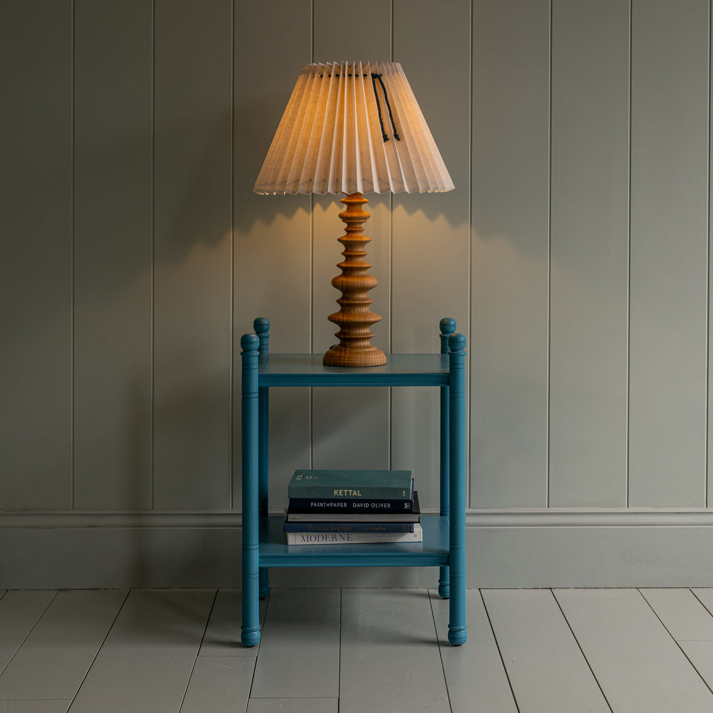 Wooden Table Lamp Base in Natural Oak with Light 'ON'