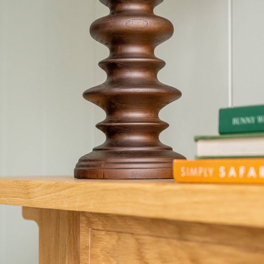 Wooden Table Lamp Base in Smoky Oak Closeup - NiX
