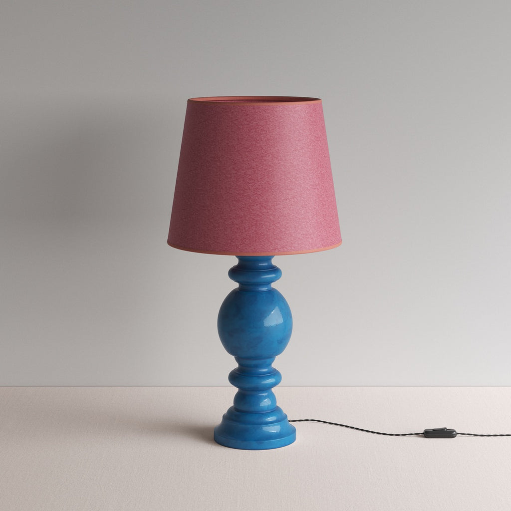 Hourglass Ceramic Table Lamp Base in Blue, With Humbug Straight Empire Paper Lampshade in Burgundy Paper with Pink Trim - Nicola Harding