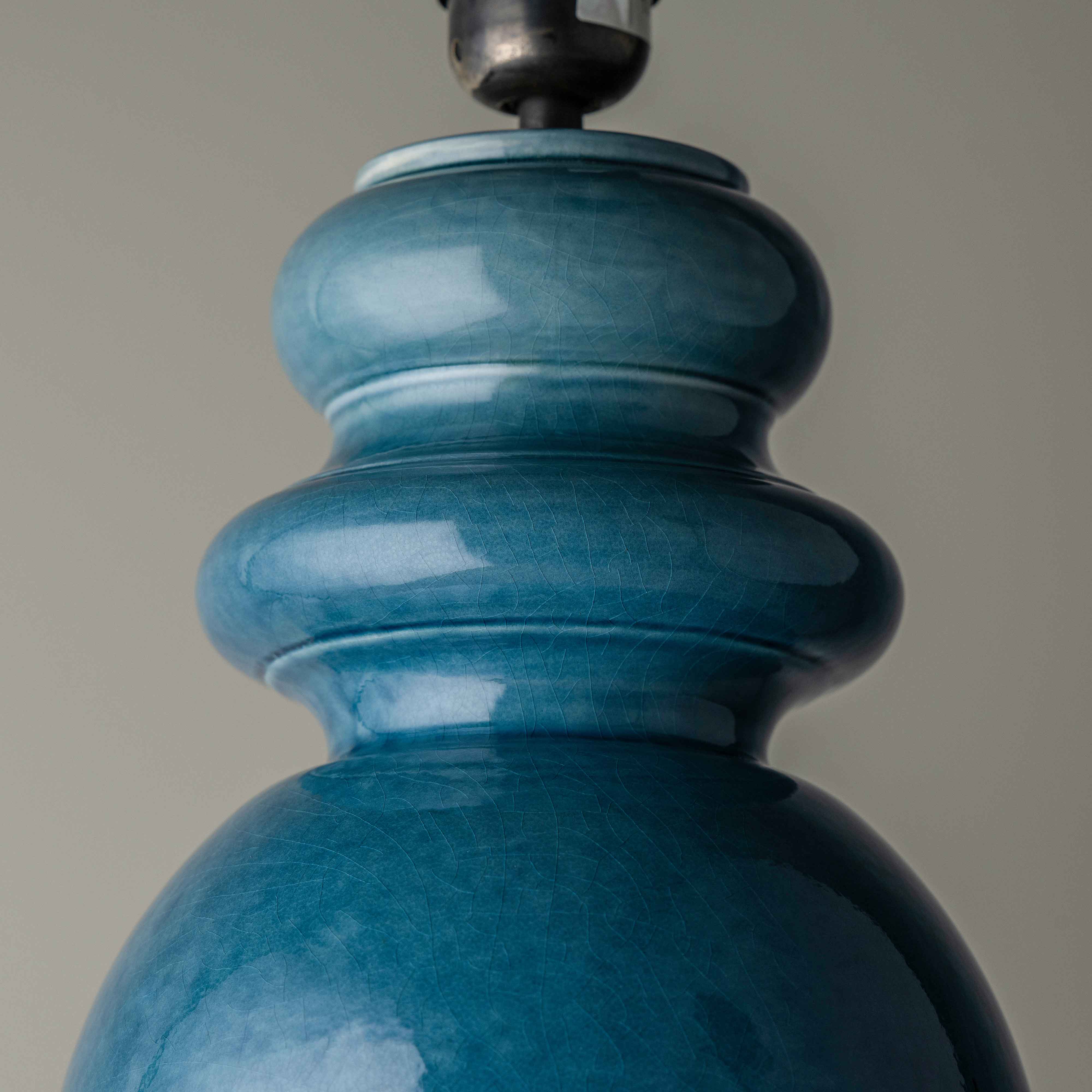 Hourglass Ceramic Table Lamp Base in Blue, Top Closeup - Nicola Harding