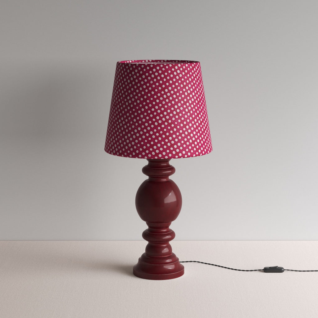 Hourglass Ceramic Table Lamp Base in Cherry, With Humbug Straight Empire Batik Paper Lamp Shade in Dotty Maroon - By NiX