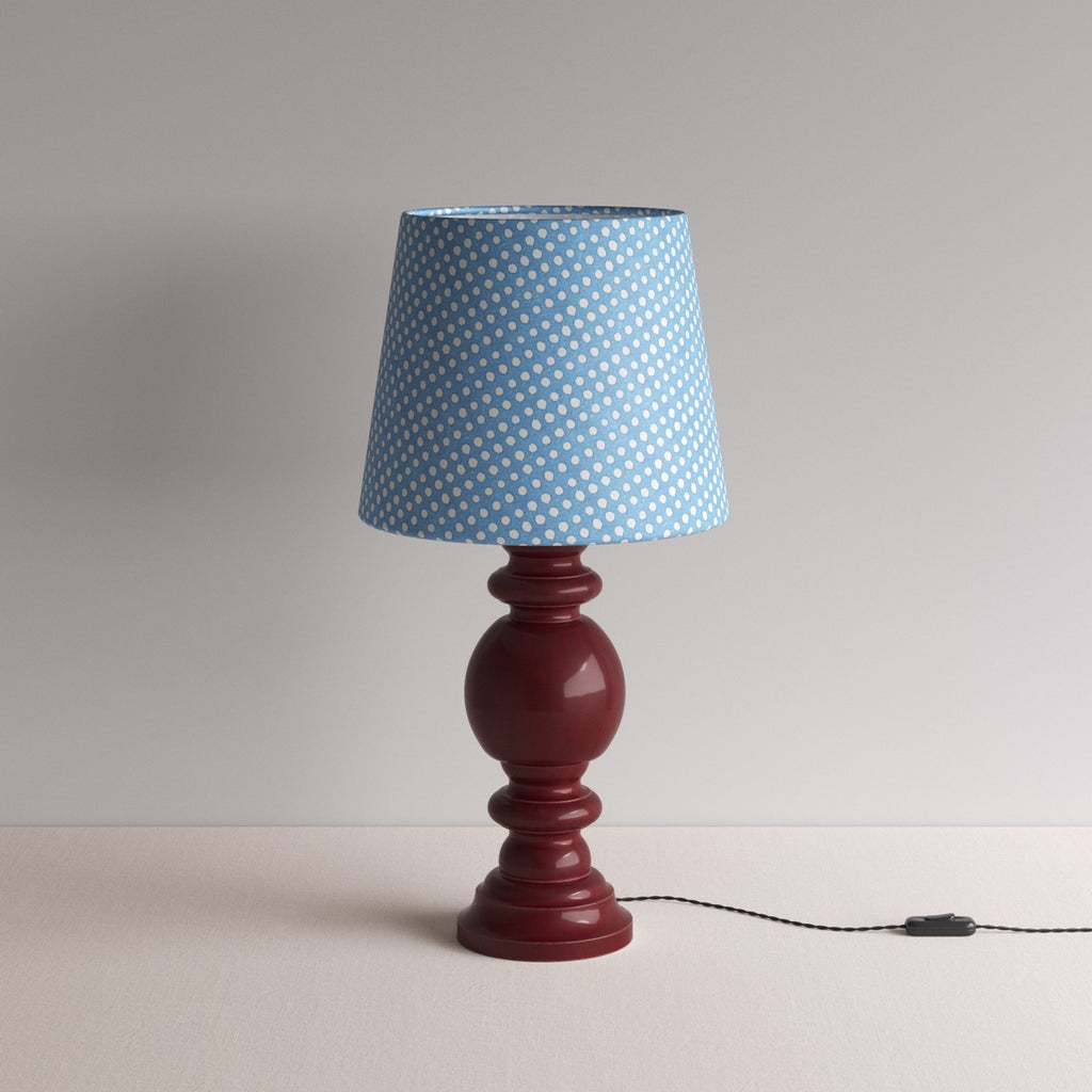 Hourglass Ceramic Table Lamp Base in Cherry, Humbug Straight Empire Batik Paper Lamp Shade in Dotty Sky Blue - By NiX