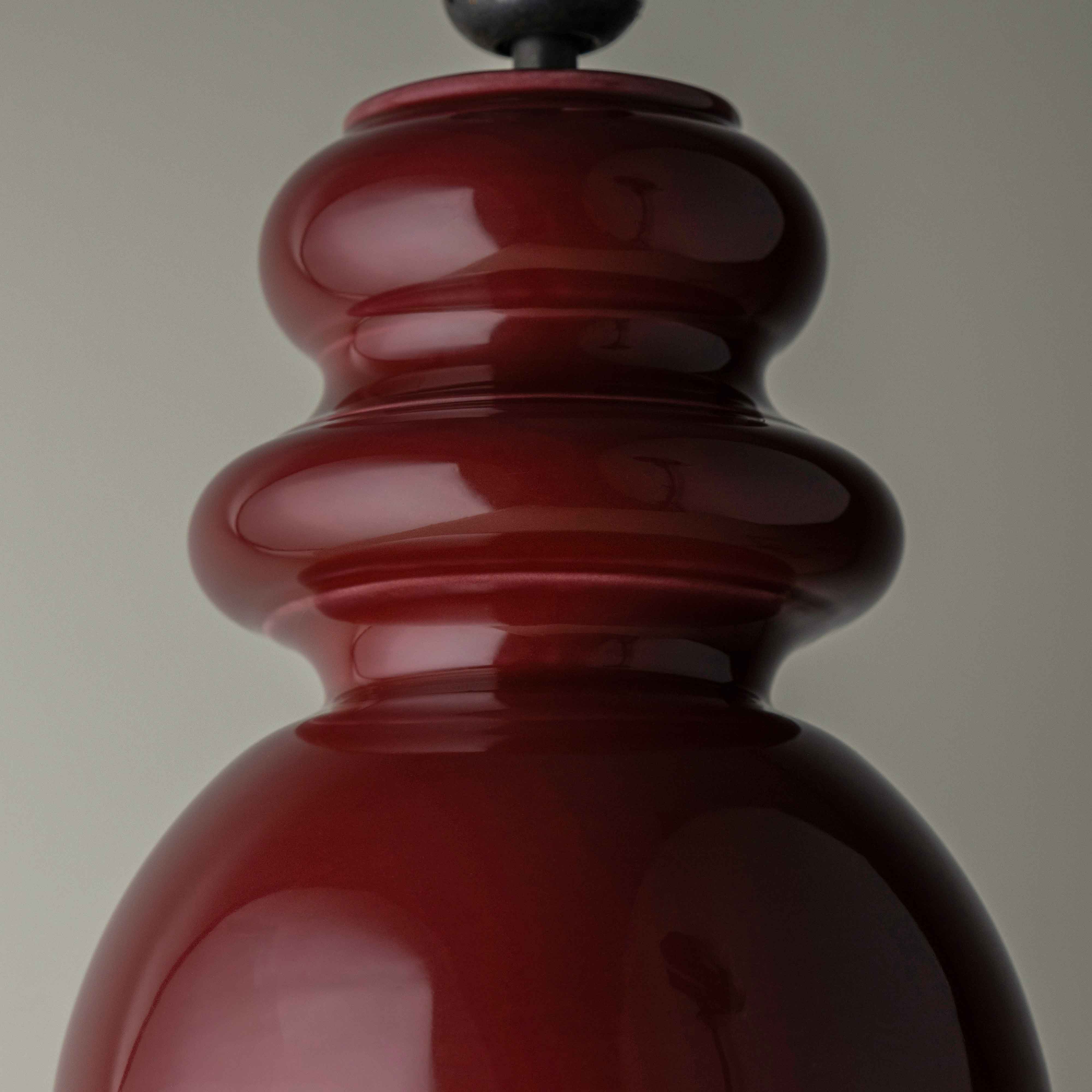 Closeup of Hourglass Ceramic Table Lamp Base in Cherry - Nicola Harding