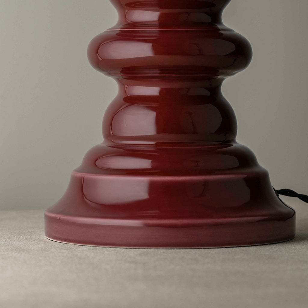Bottom Closeup of Hourglass Ceramic Table Lamp Base in Cherry - Nicola Harding