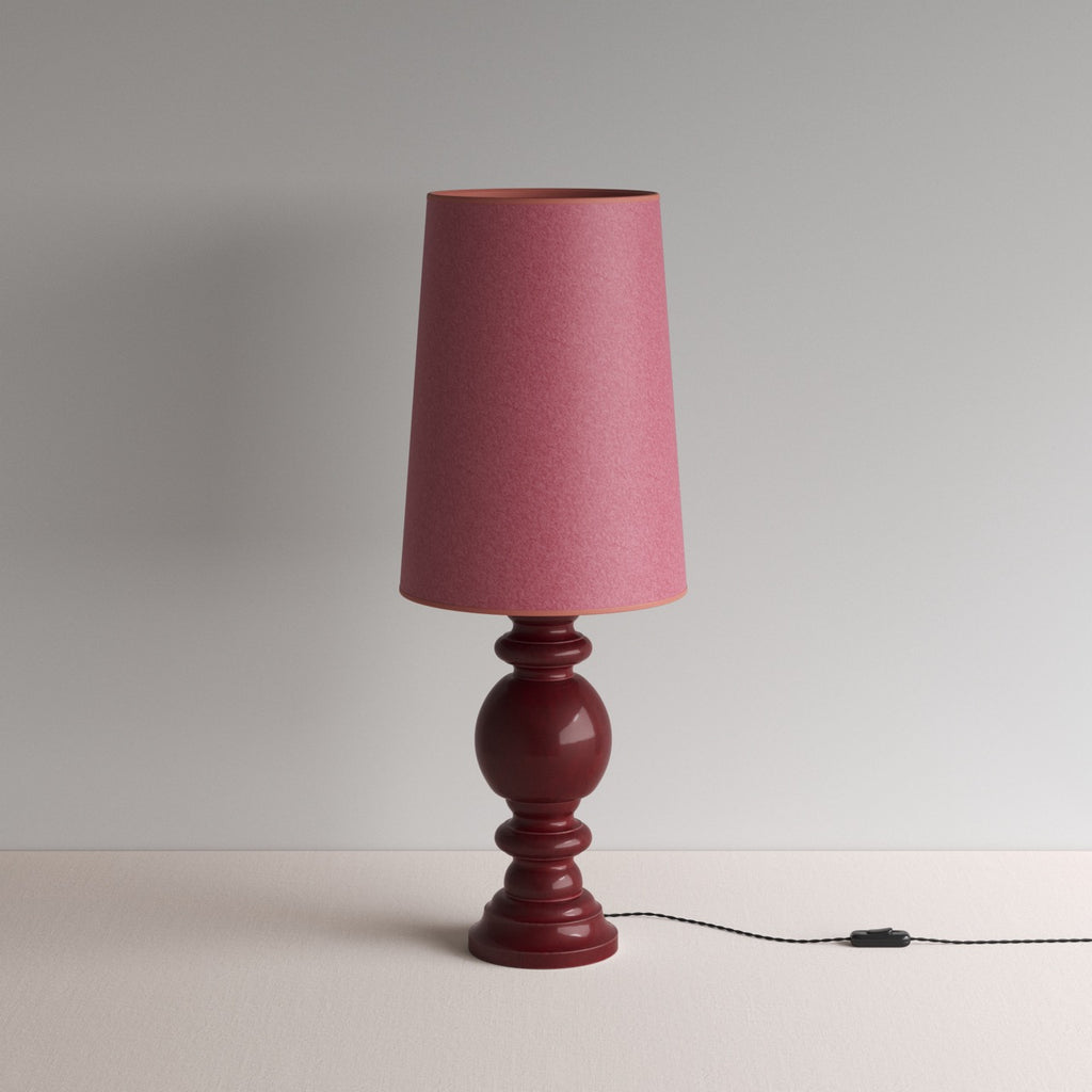 Hourglass Ceramic Table Lamp Base in Cherry, With Whimsical Tall Straight Empire Lamp Shade in Burgundy - By NiX