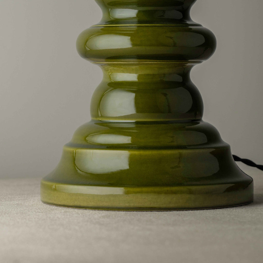 Hourglass Ceramic Table Lamp Base in Green, Bottom Design Closeup - NiX By Nicola Harding