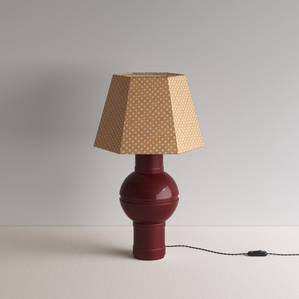 Orb Ceramic Table Lamp Base in Red, With Townhouse Hexagonal Lamp Shade in Dotty Tan - Nicola Harding