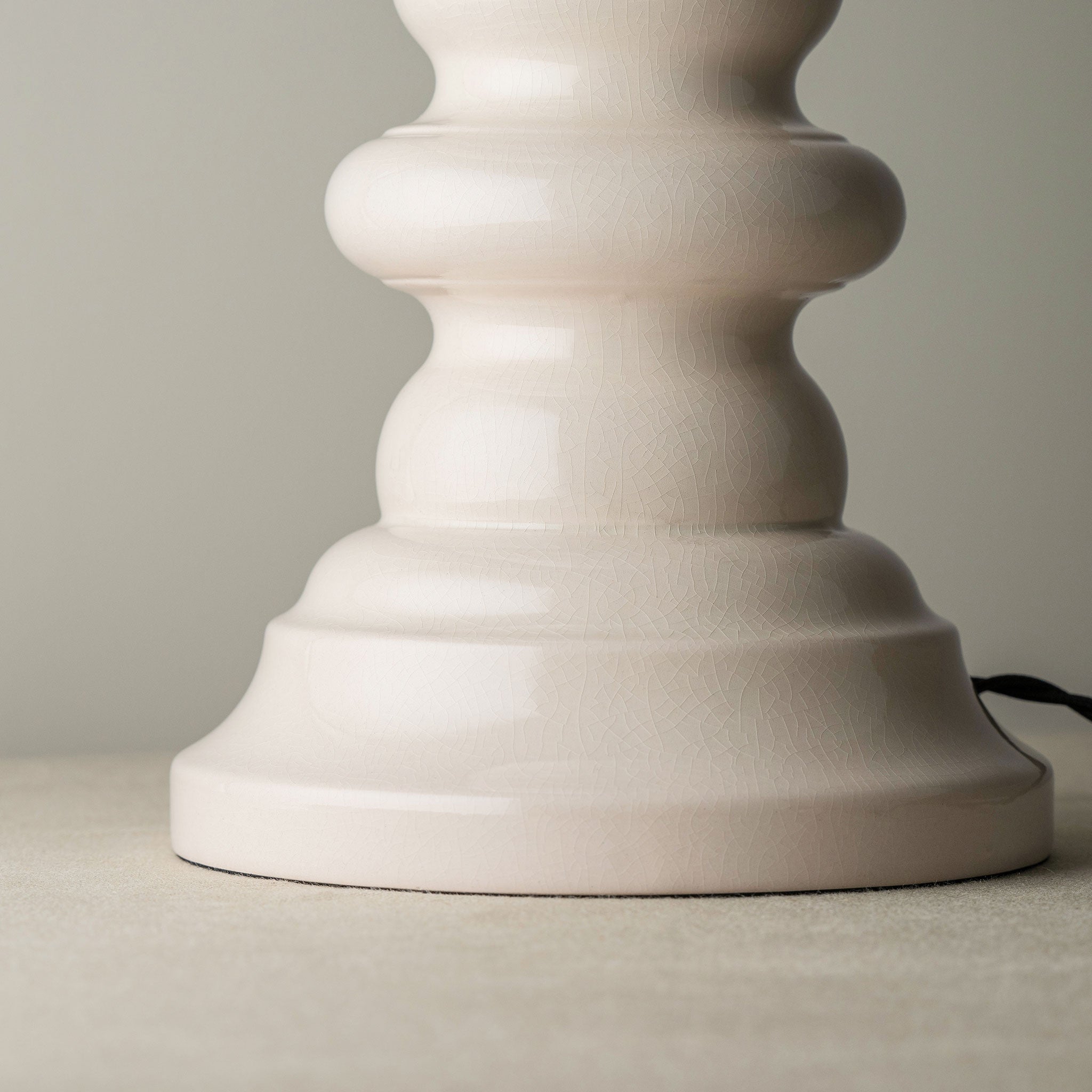 Hourglass Ceramic Table Lamp Base in White, Bottom Design Closeup - Nicola Harding