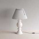 Hourglass Ceramic Table Lamp Base in White, With Sunburst Concertina Natural Pleat Lamp Shade with Blackberry Cord - By NiX