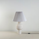 Orb Ceramic Table Lamp Base in Warm White, With Sunburst Concertina Natural Pleat Lamp Shade with Blackberry Cord - By NiX