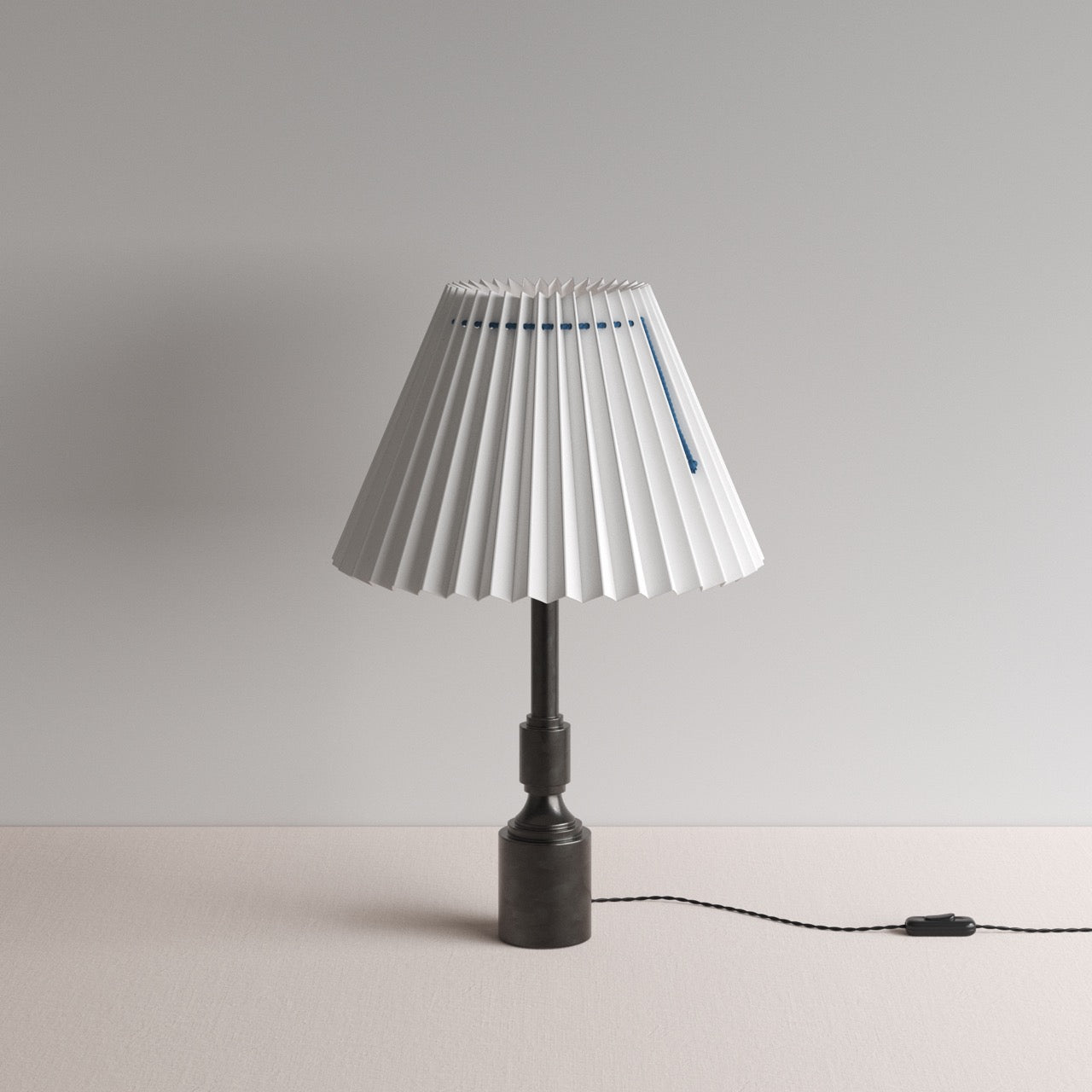 Waxed solid brass lamp base with white lampshade - By NiX