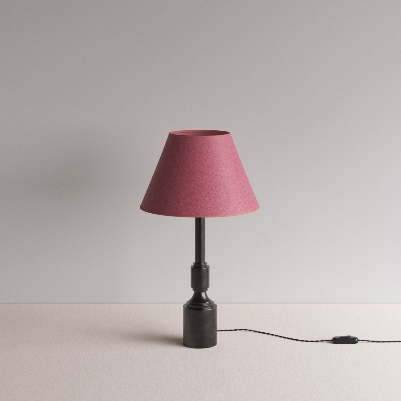 Waxed solid brass lamp base with pink lampshade - By NiX