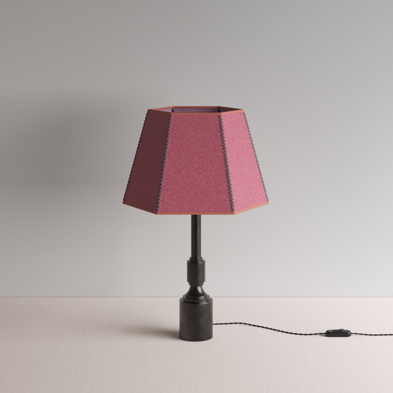 Waxed solid brass lamp base with pink trim lampshade - By NiX