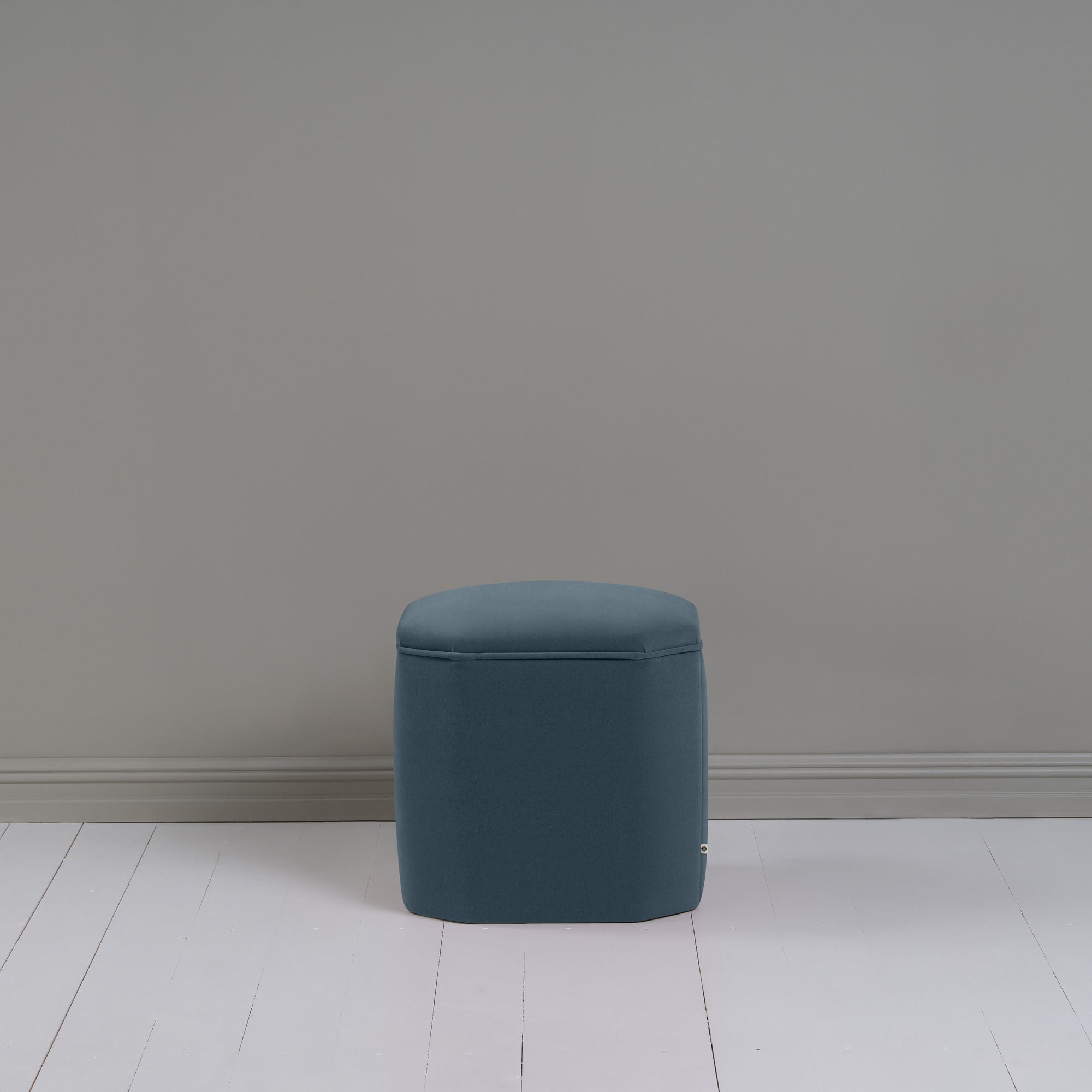 Thither Hexagonal Ottoman in Intelligent Velvet Aegean Back view