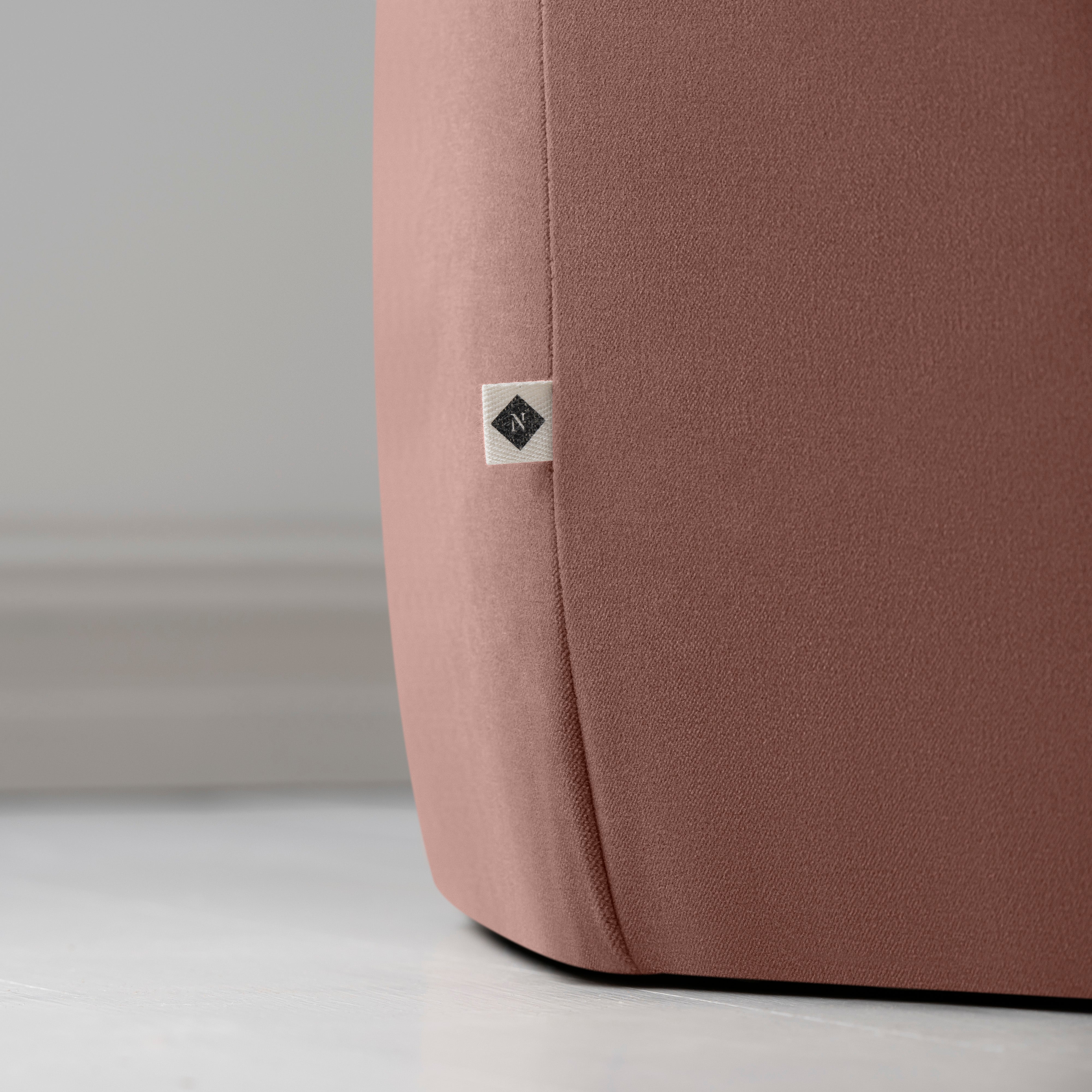 Thither Hexagonal Ottoman in Intelligent Velvet Dusky Pink With NiX tag