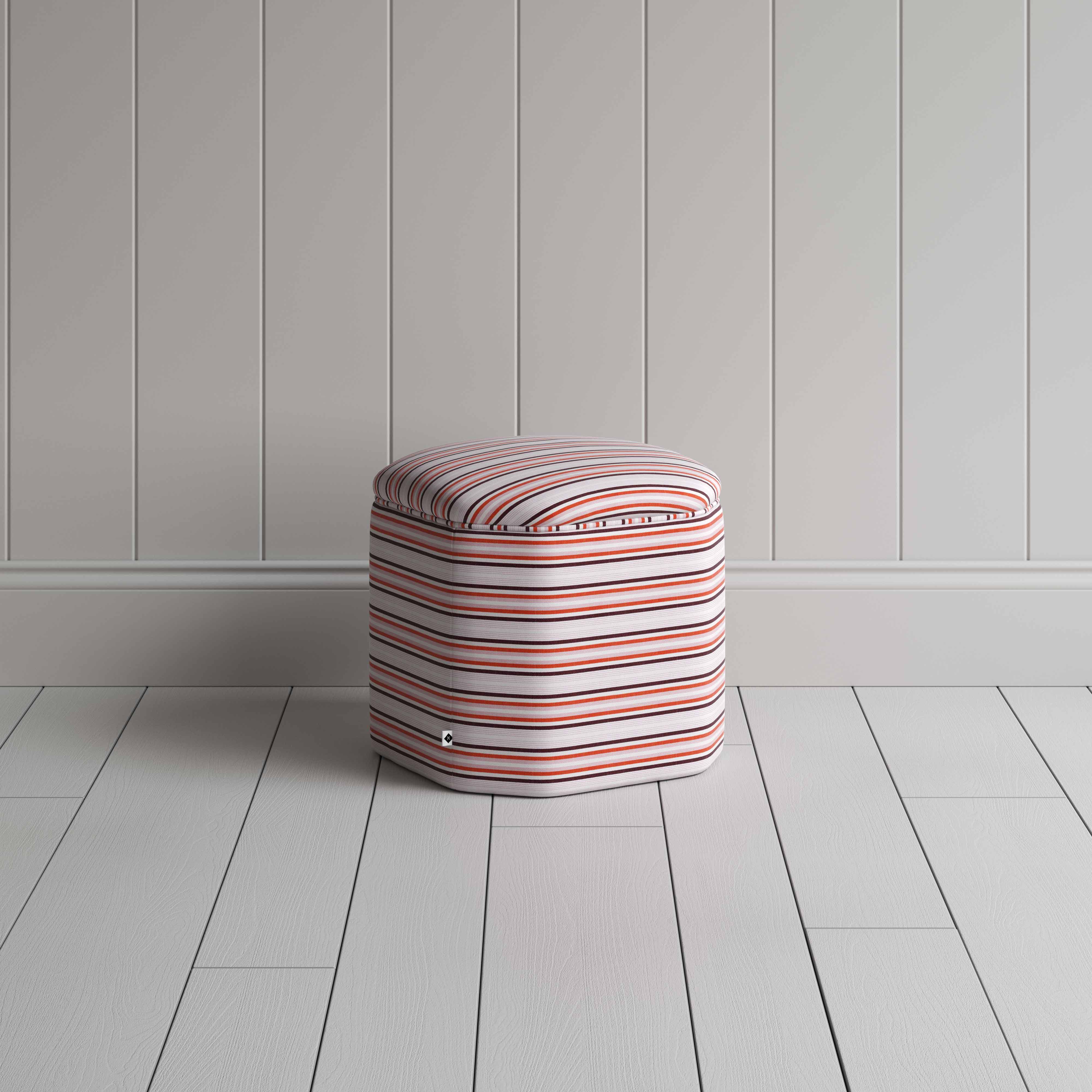 Thither Hexagonal Ottoman in Slow Lane Cotton Linen, Berry - NiX