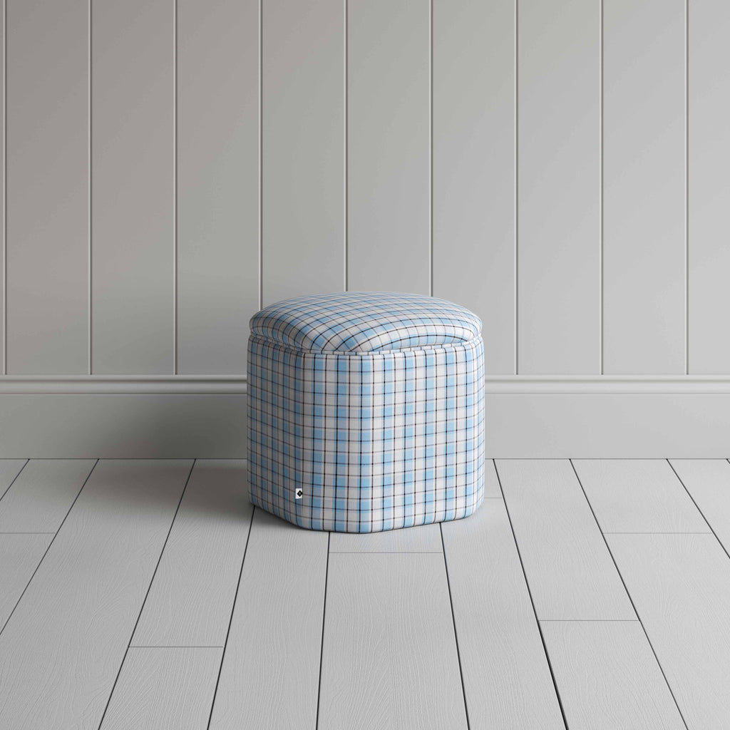  Thither Hexagonal Ottoman in Square Deal Cotton, Blue Brown 
