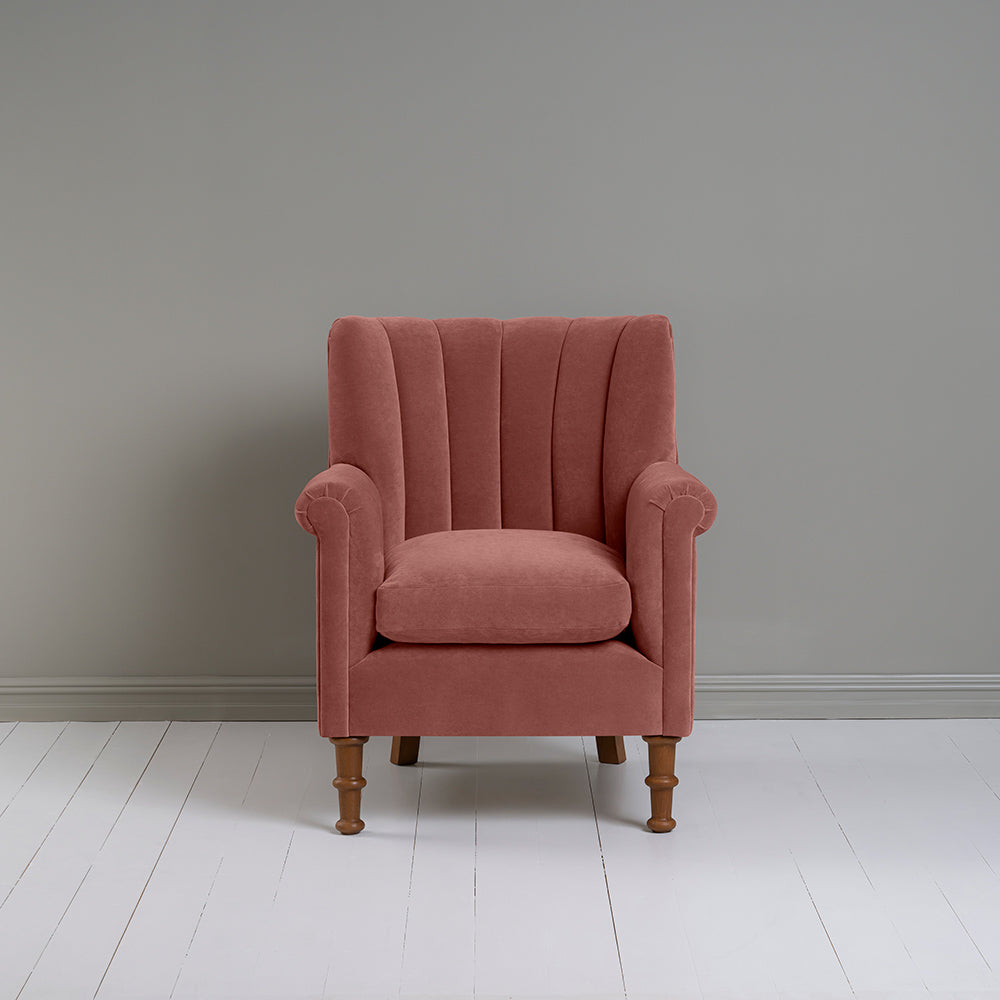 Front View of Time Out Armchair in Intelligent Velvet Damson Color - By NiX