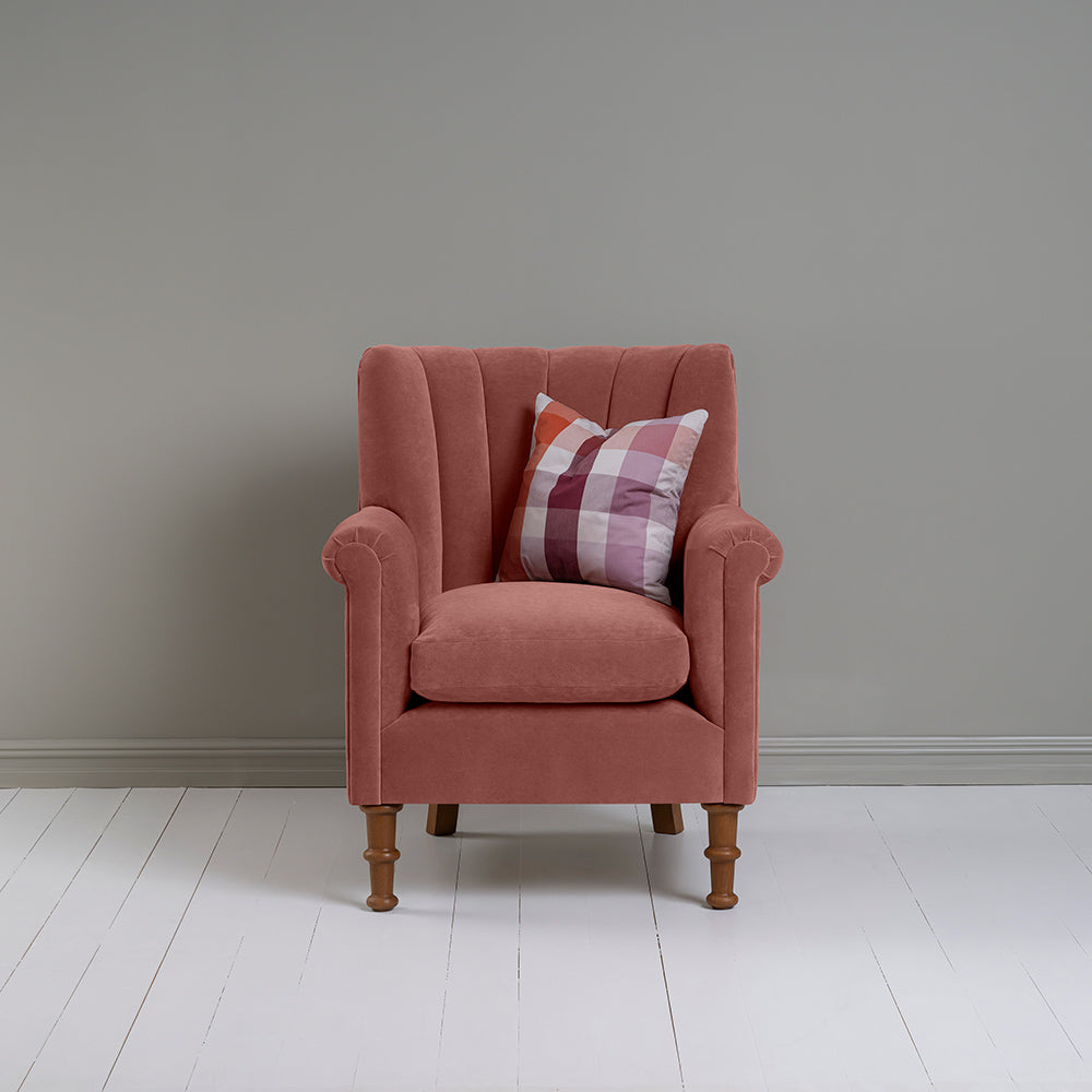 Front View of Time Out Armchair in Intelligent Velvet Damson With Cushion - By NiX