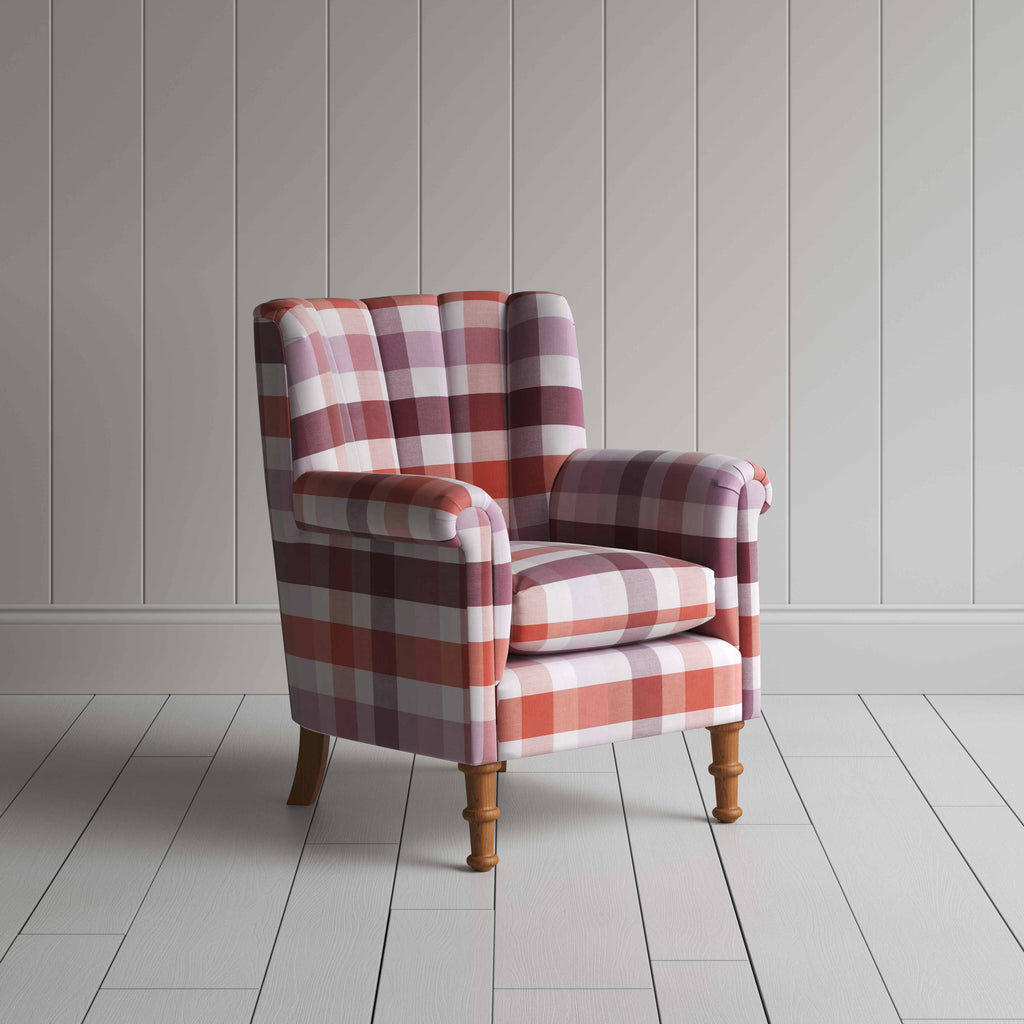  Time Out Armchair in Checkmate Cotton, Berry 