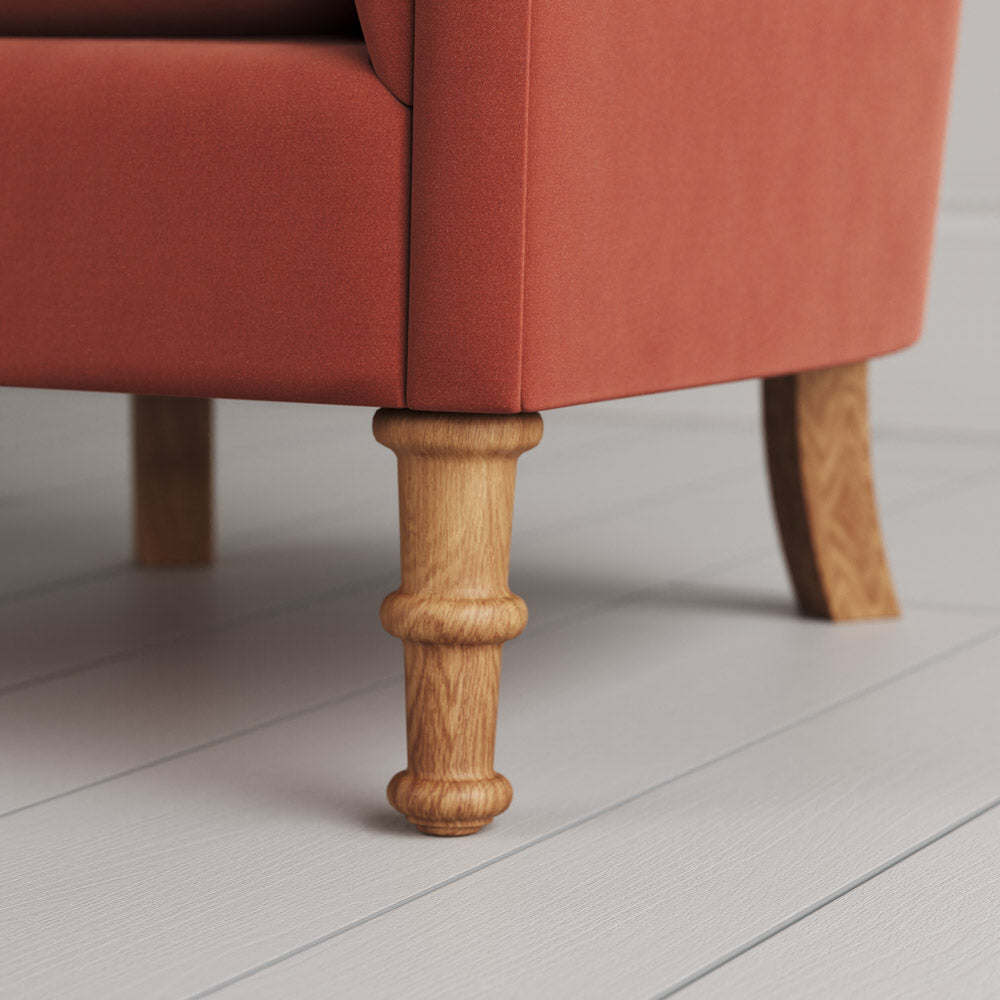 Time Out Armchair close-up detail of the turned timber front legs by NiX.