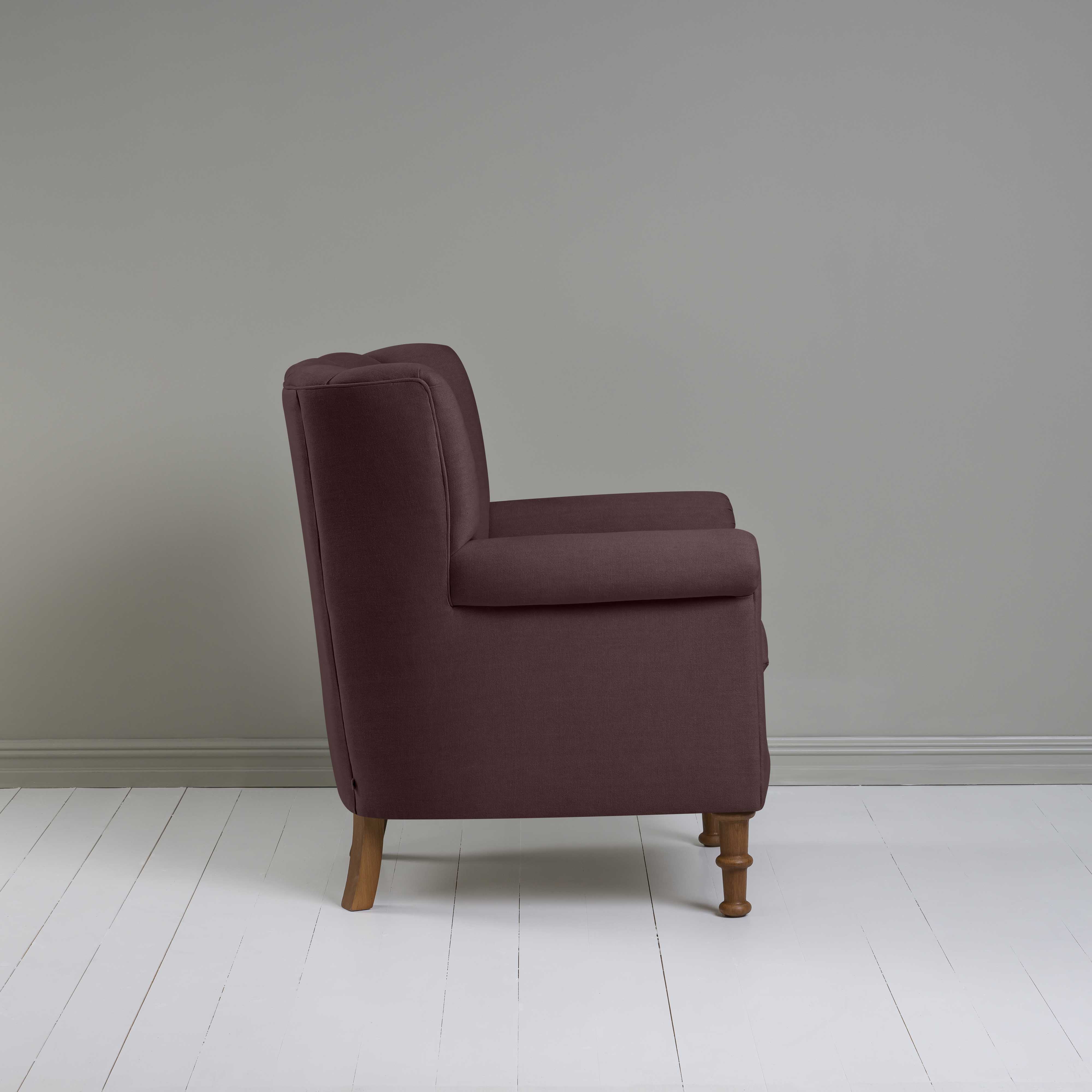 Time Out Armchair in Laidback Linen Damson, Side View - NiX
