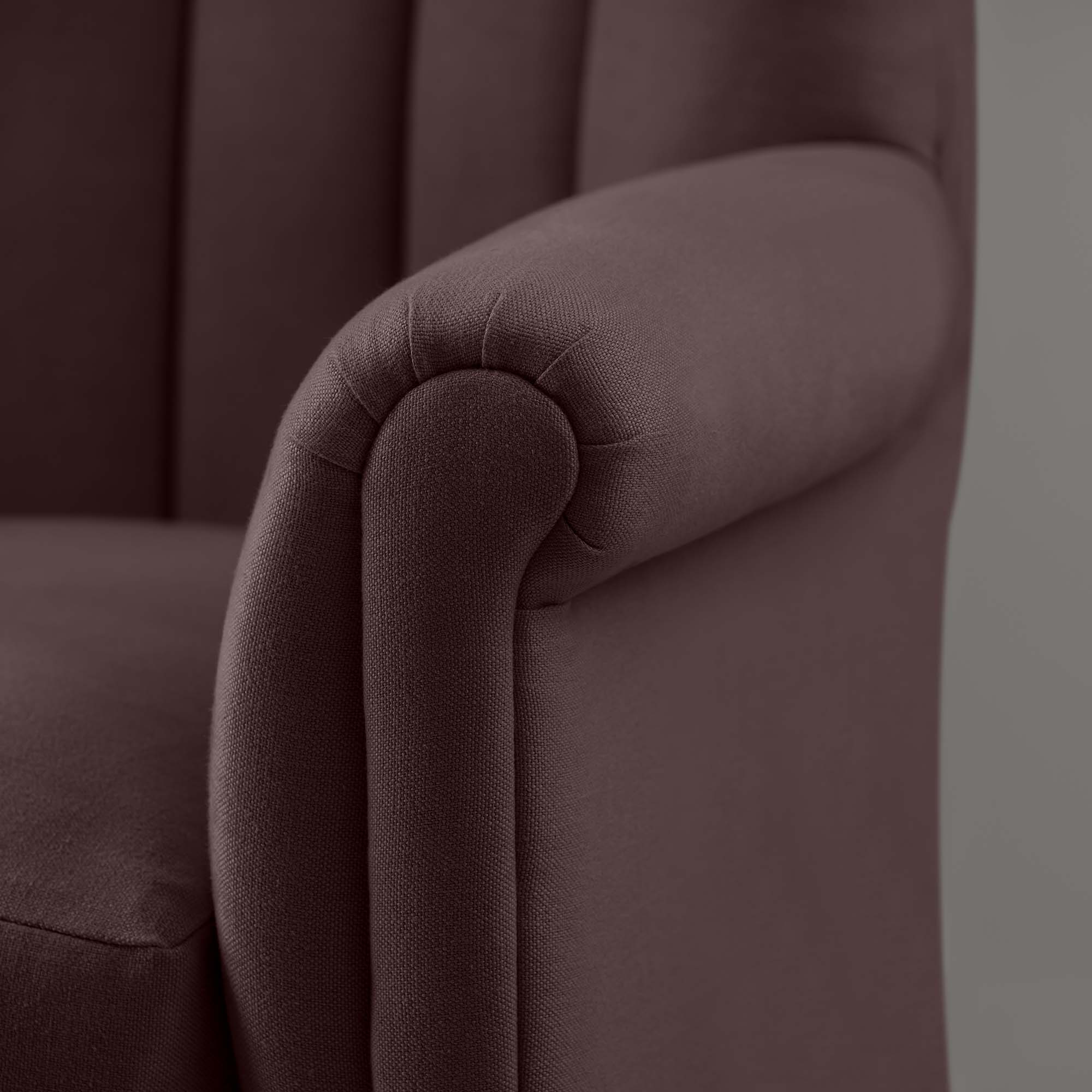 Time Out Armchair in Laidback Linen Damson, Arm Design Closeup - NiX