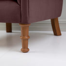 Time Out Armchair in Laidback Linen Damson, Front View Foot Design Closeup - NiX