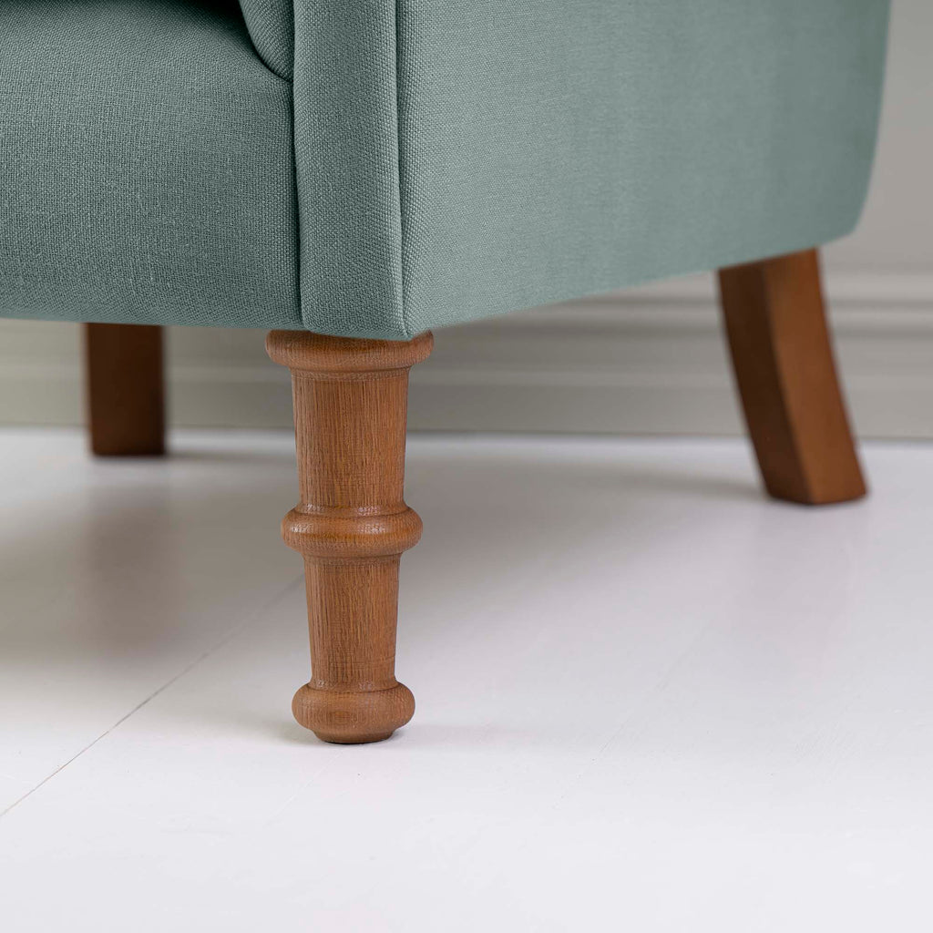 Time Out Armchair in Laidback Linen Mineral, Front Foot Design Closeup - NiX