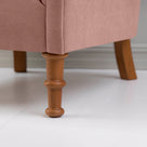 Time Out Armchair in Intelligent Velvet Dusky Pink, Front Wooden Foot Closeup - NiX