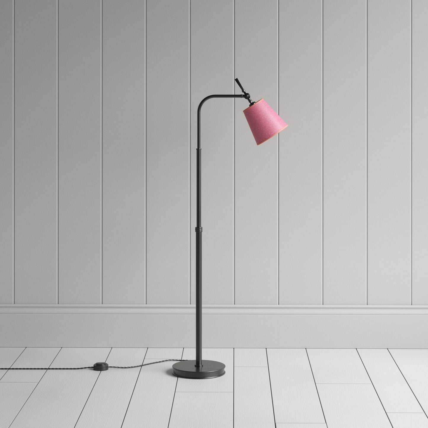 Floor Lamp Base in Waxed Brass With Pink Lampshade