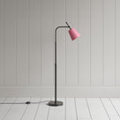 Floor Lamp Base in Waxed Brass With Pink Lampshade