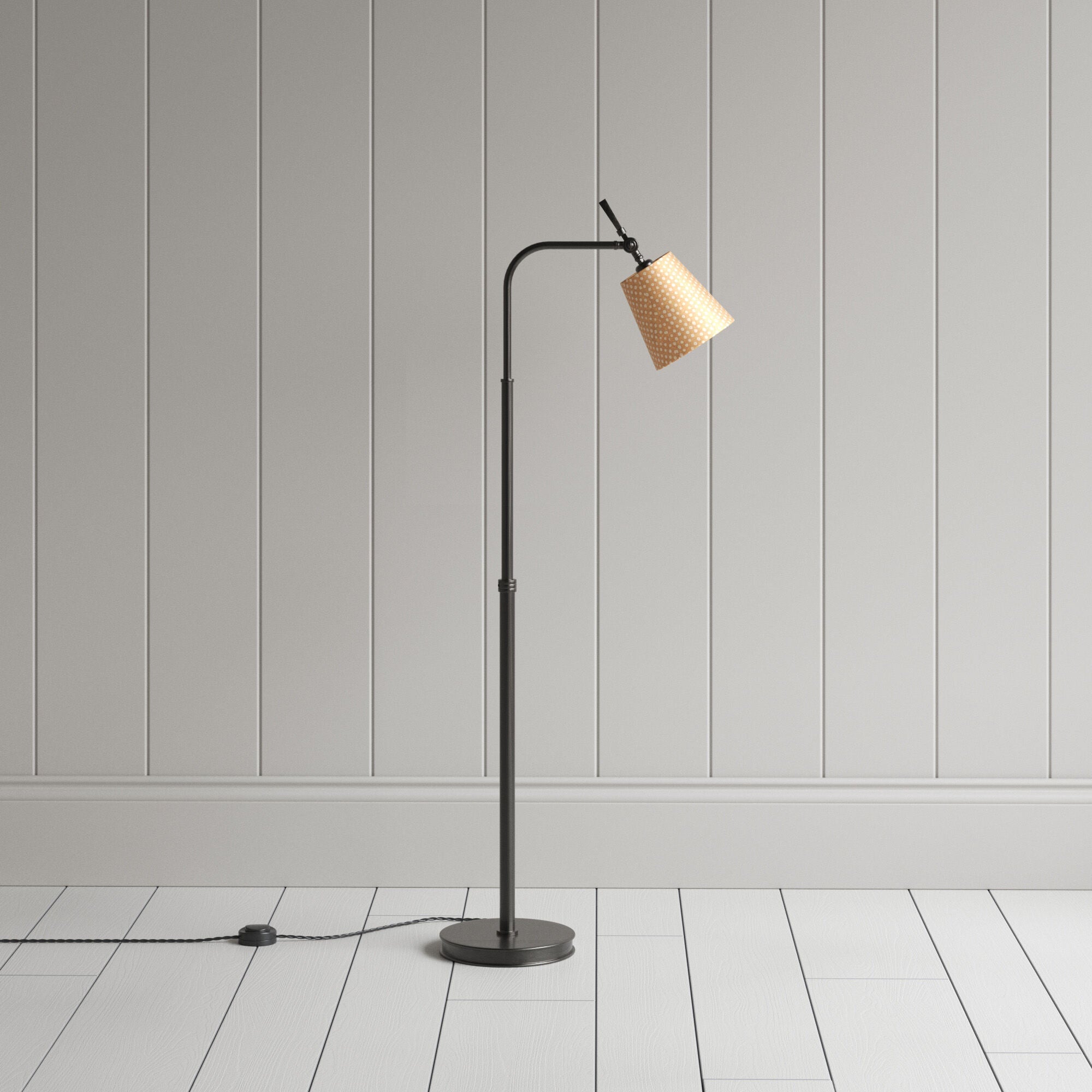 Floor Lamp Base in Waxed Brass With Dotted Lampshade