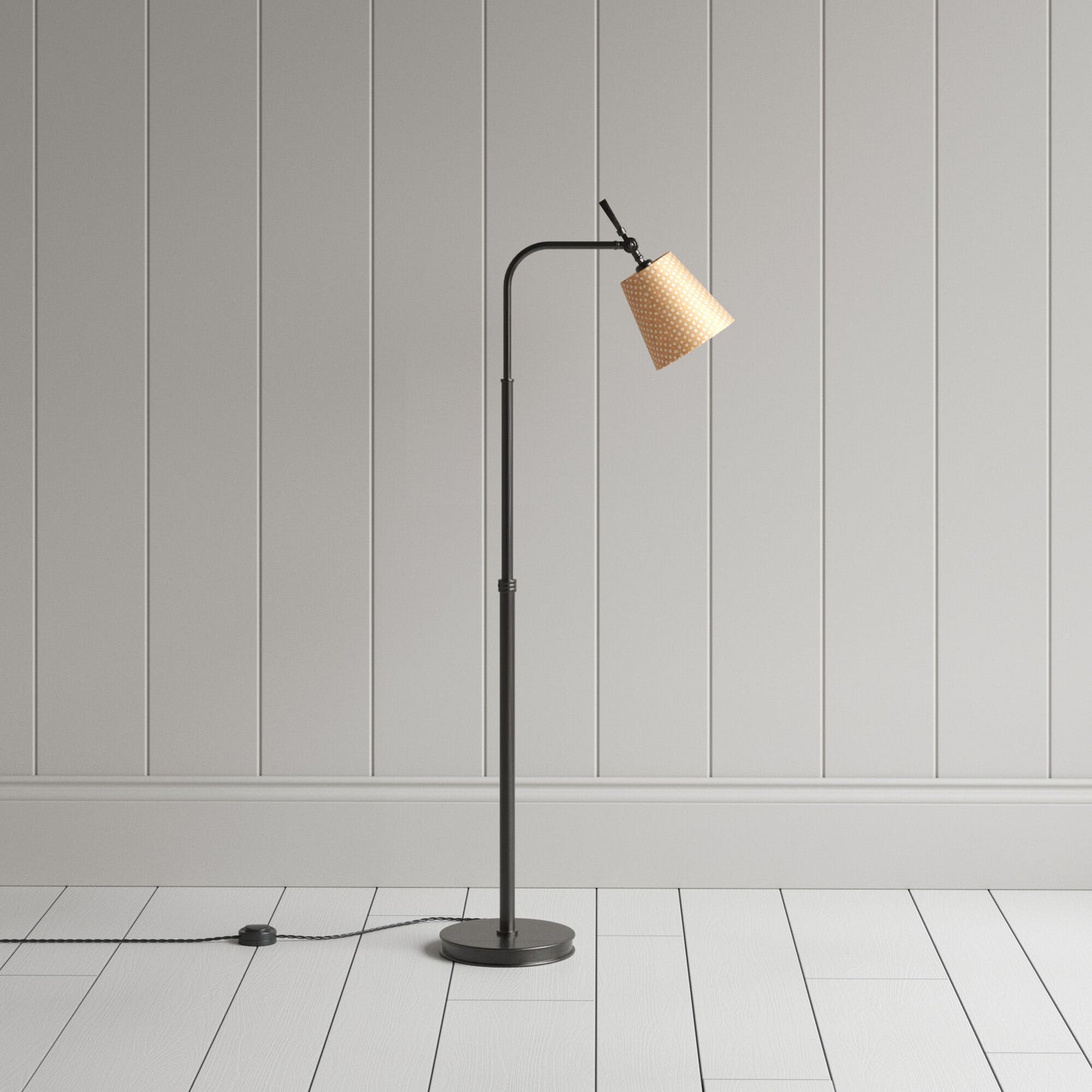 Floor Lamp Base in Waxed Brass With Dotted Lampshade