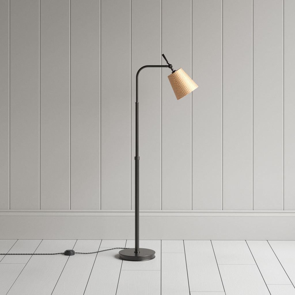 Floor Lamp Base in Waxed Brass With Dotted Lampshade