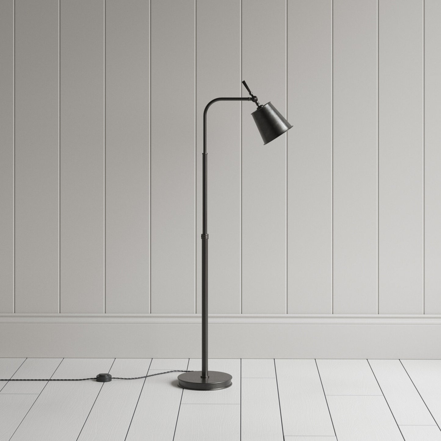 Floor Lamp Base in Waxed Brass With Lampshade