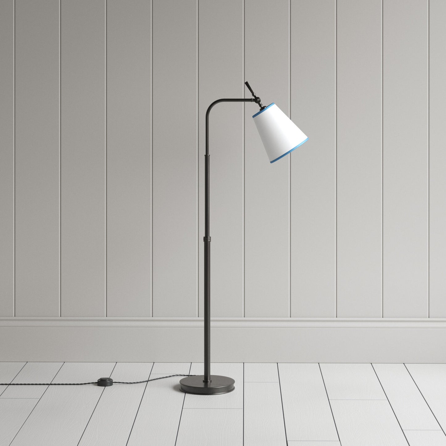 Floor Lamp Base in Waxed Brass With White Lampshade