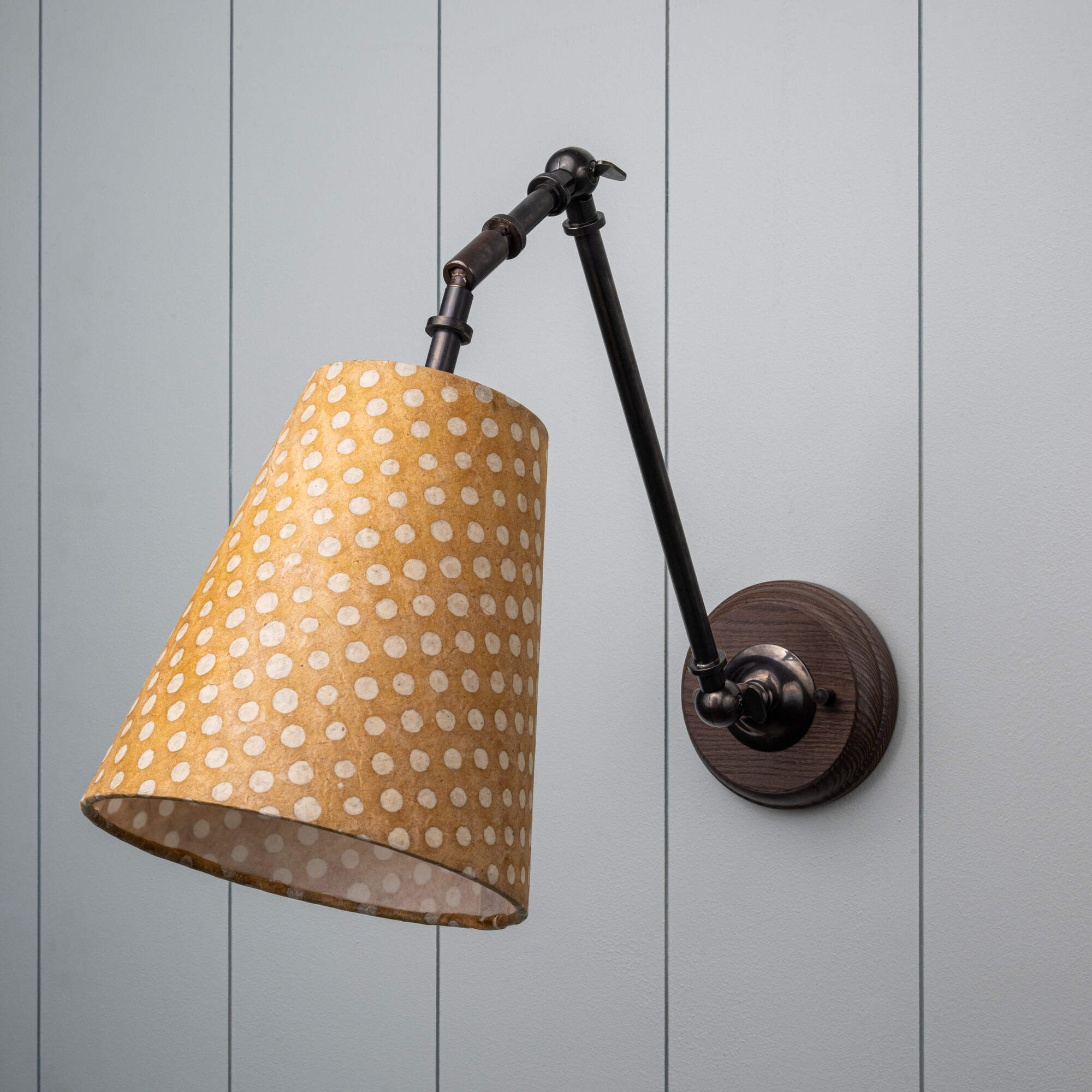 Waxed Brass Wall Light With Dotted Lampshade - By NiX
