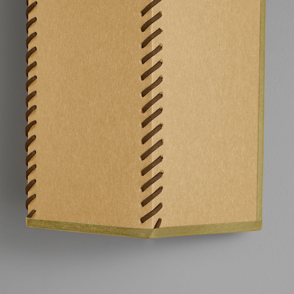 Stitch In Time Wall Light in Mustard with Antique Gold Trim, Design Closeup - By NiX