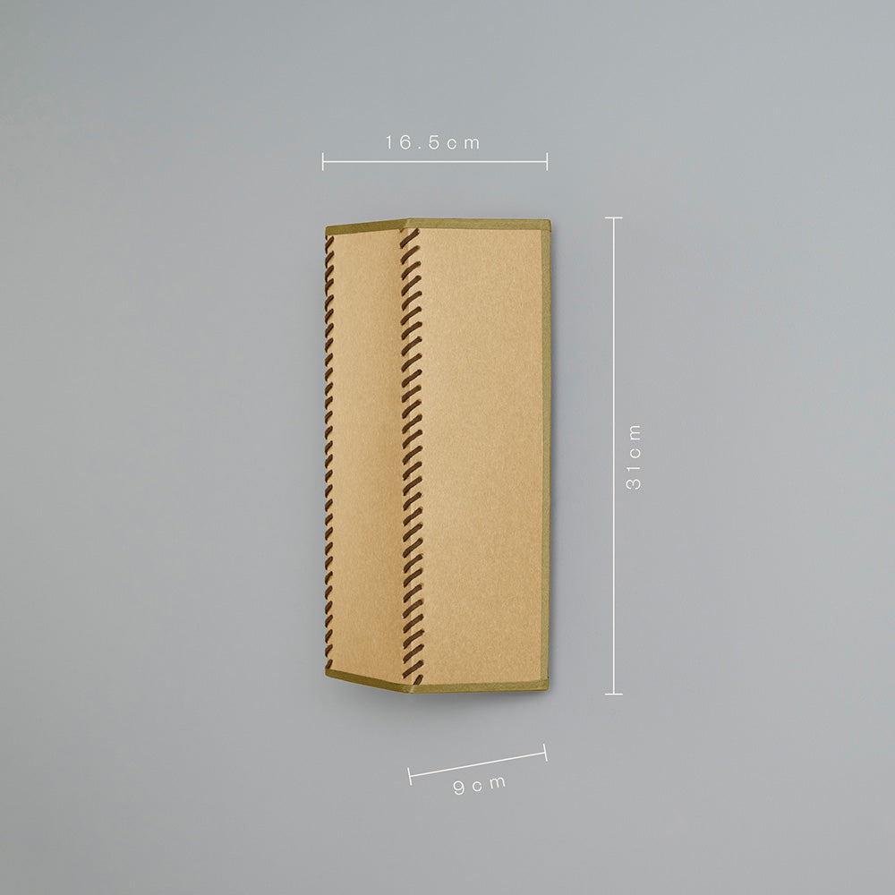 Dimensions of Stitch In Time Wall Light in Mustard with Antique Gold Trim: Height 31cm, Top Width 16.5cm, Bottom Width 9cm – By NiX