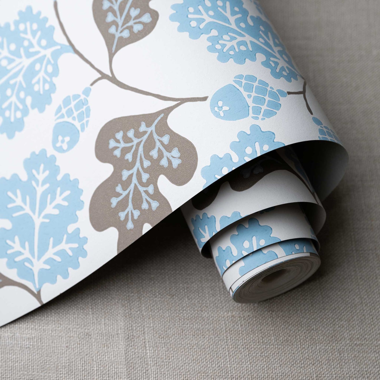 Acorn Wallpaper in Sugarbag Blue and Mushroom