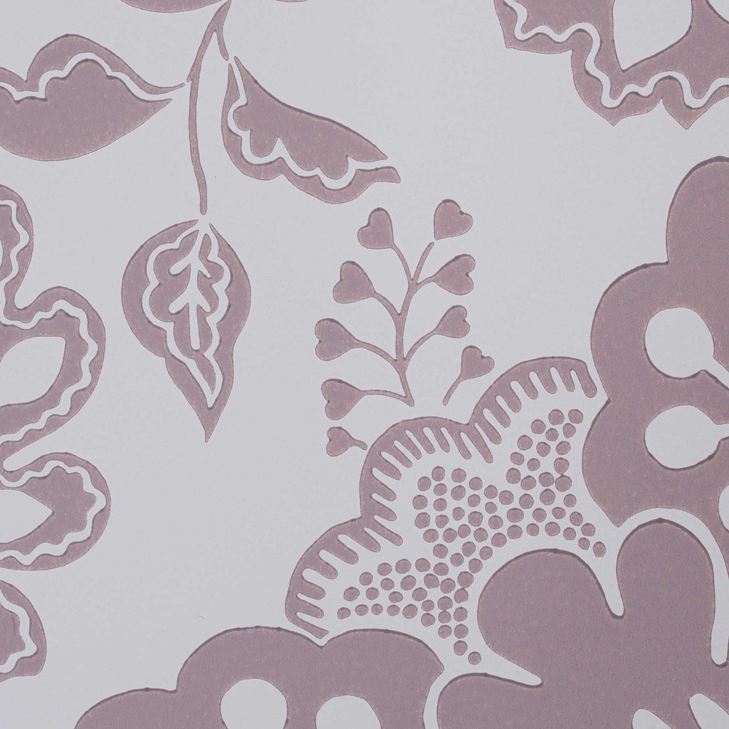 Close-up design of Albion wallpaper in Mauve, created by Nicola Harding.