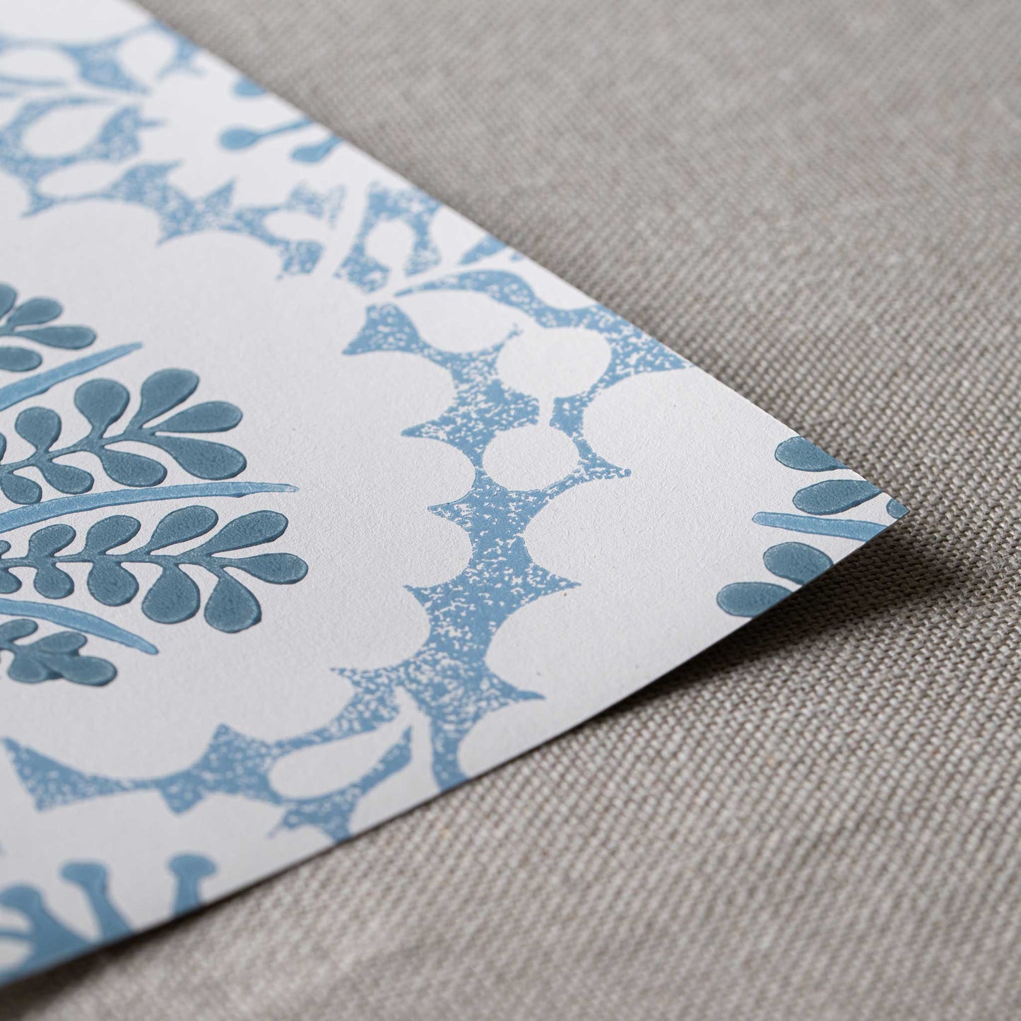 Edge Finishing of Dingle Wallpaper in Sugarbag Blue and Peacock - Nicola Harding