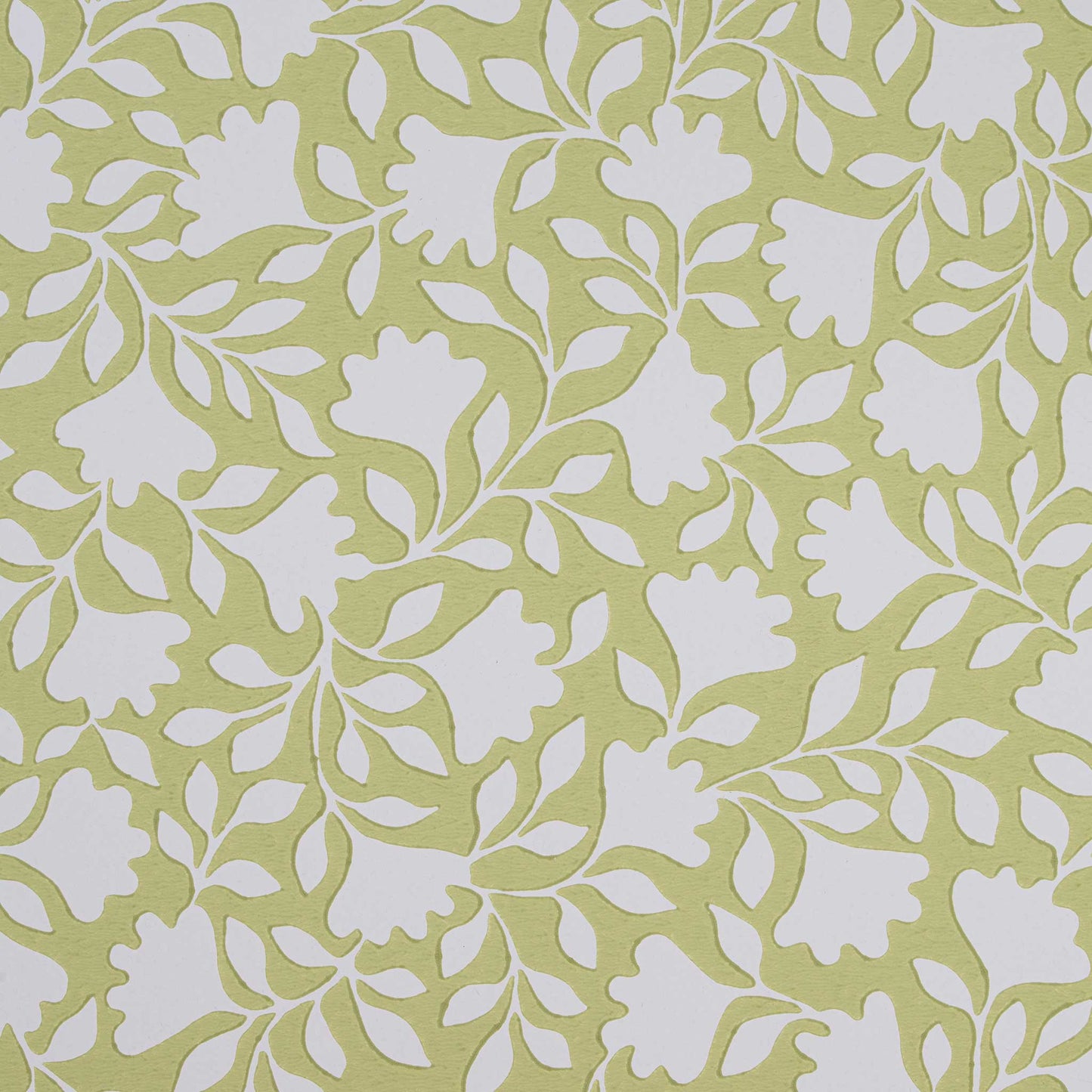 Close-up design of Ginkgo wallpaper in Moss Green, created by Nicola Harding.