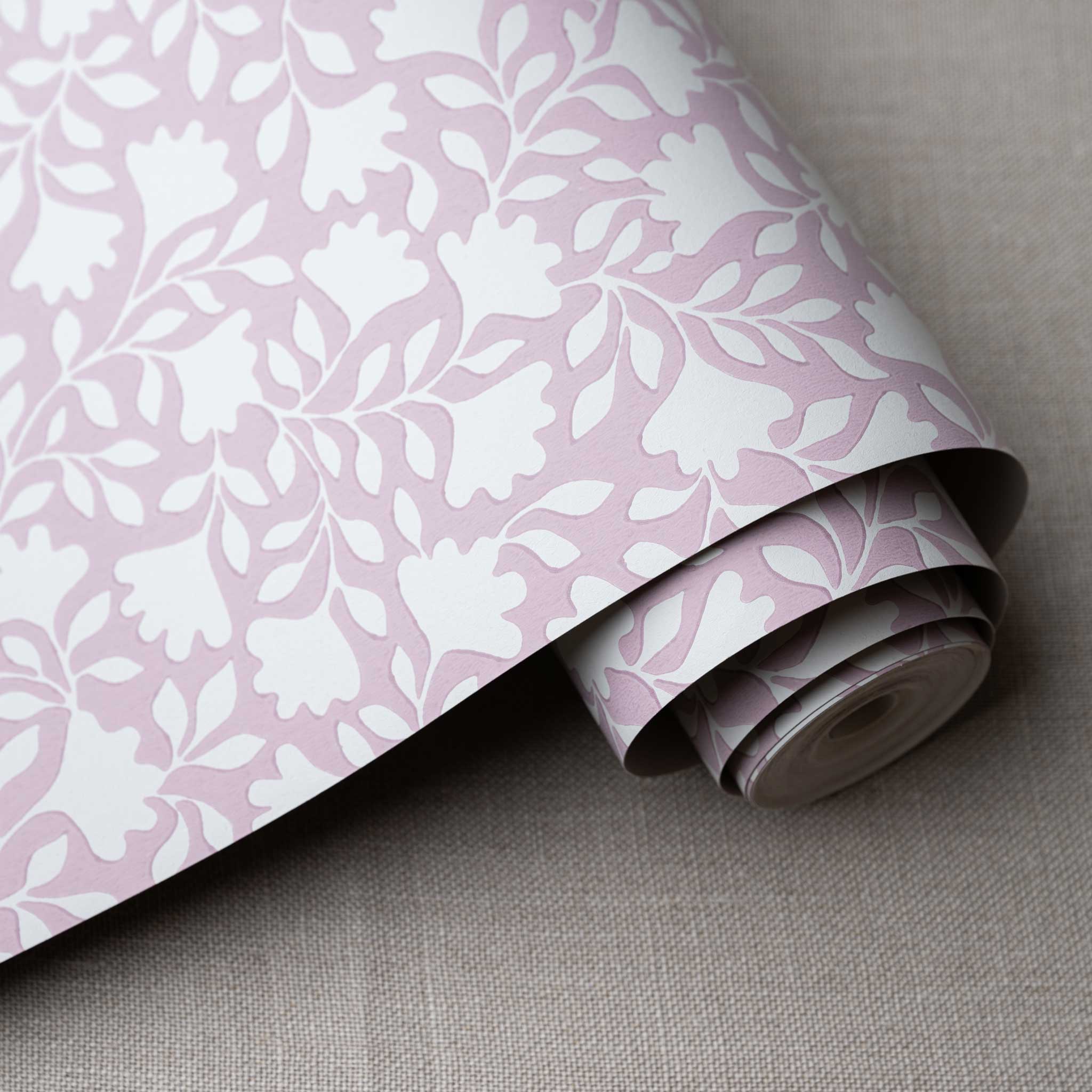 Roll of Ginko Wallpaper in Rose Pink - Nicola Harding