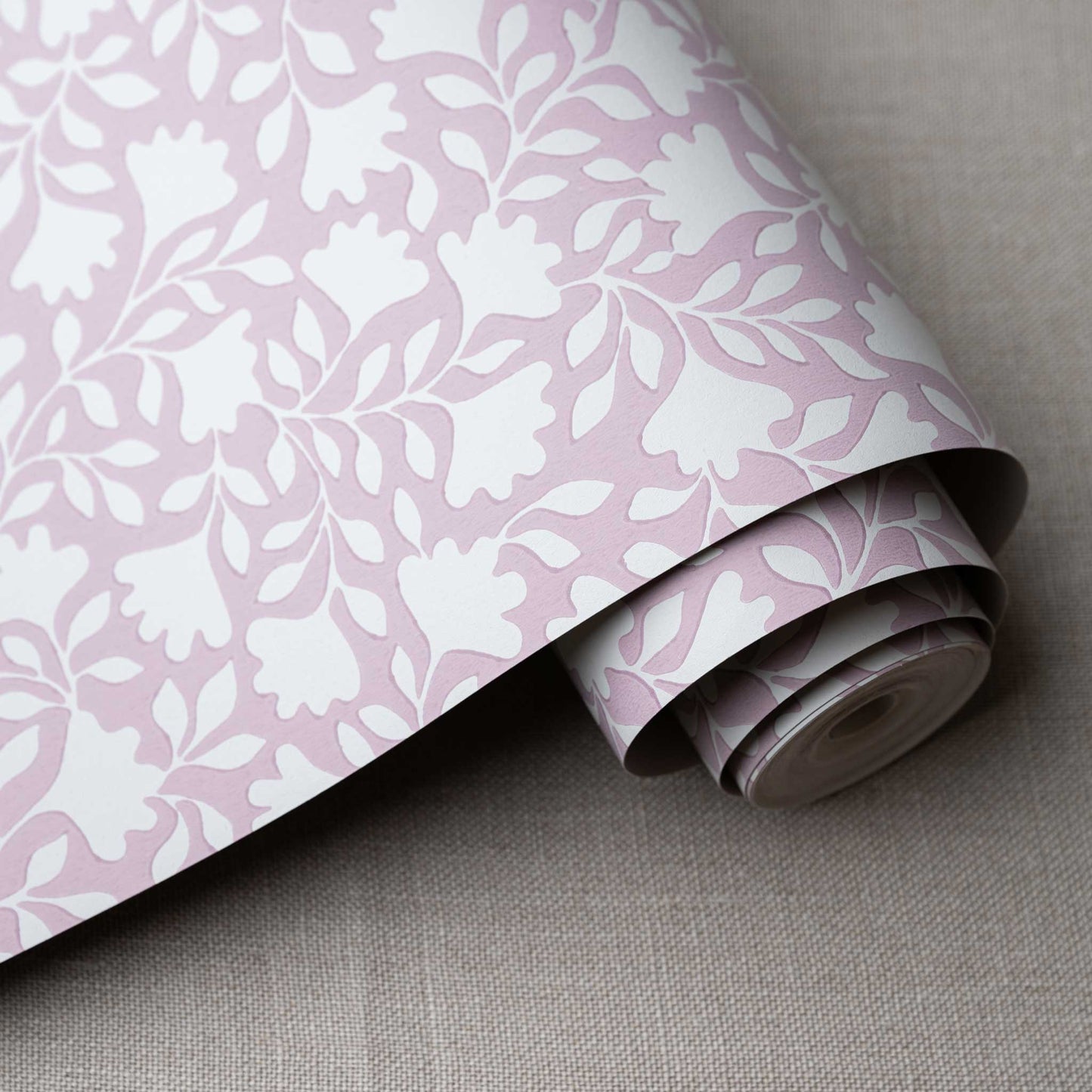 Roll of Ginko Wallpaper in Rose Pink - Nicola Harding