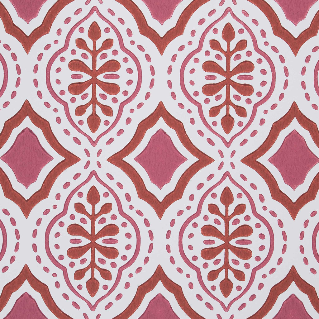 Design Closeup of Rhombus Wallpaper in Rhubarb and Pink