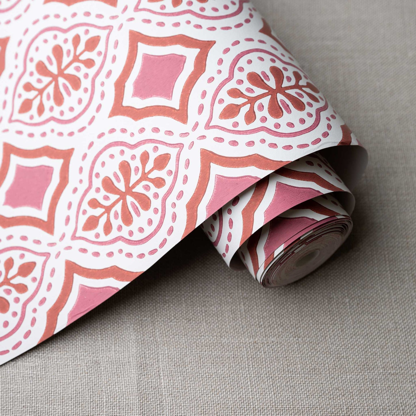 Rhombus Wallpaper roll in Rhubarb and Pink - NiX By Nicola Harding & Co.
