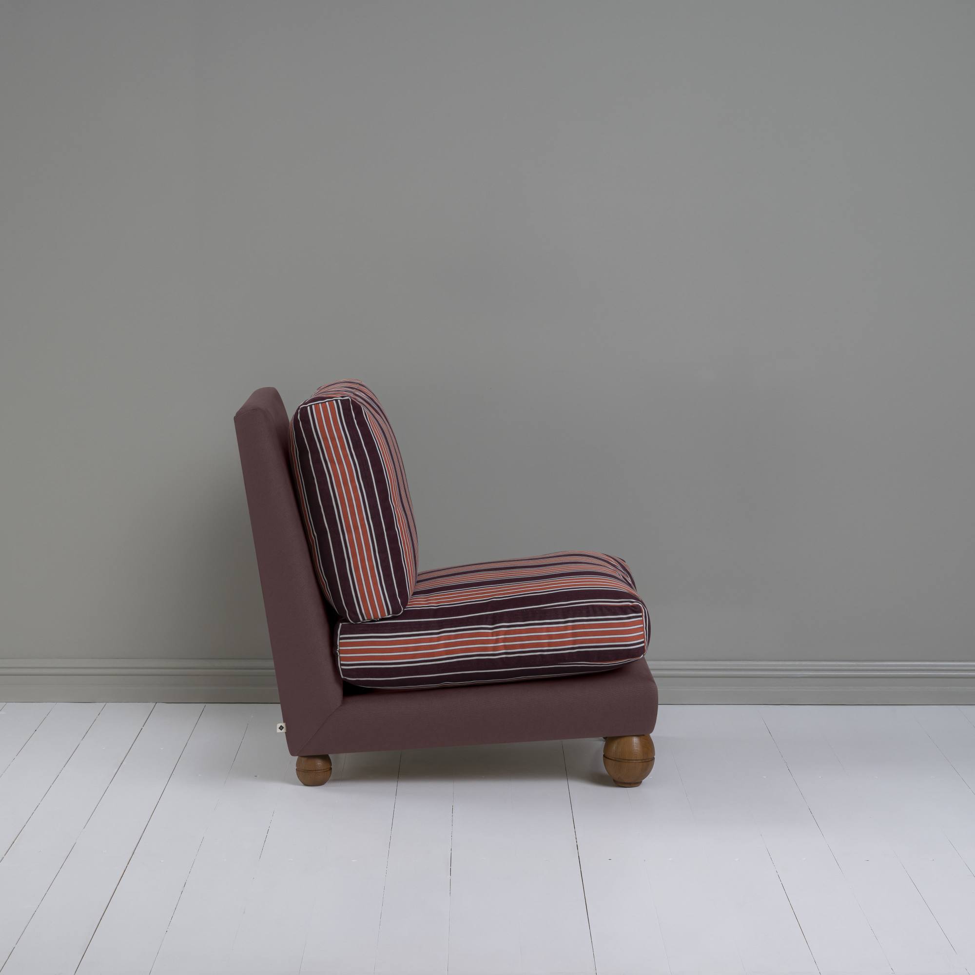  Perch Slipper Armchair in Laidback Linen Damson Frame, with Regatta Cotton, Flame Seat 